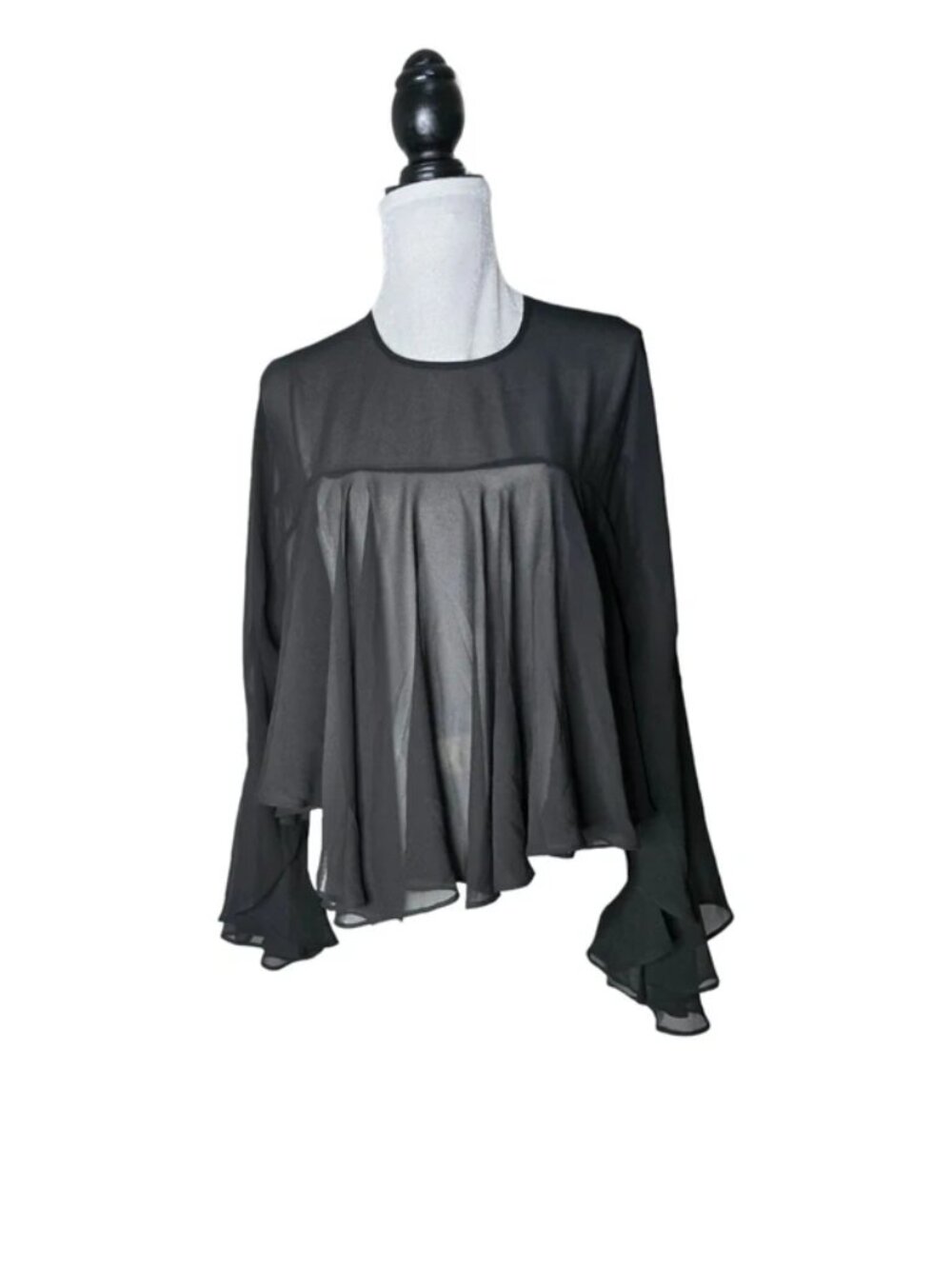 Broadway 38 Women's Sheer Black Long Bell Sleeve Flowy Top Blouse Size Small NEW